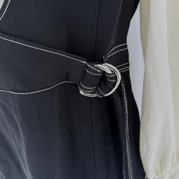 Cinq À Sept Black & White Long Sleeve Dress With Wrap Detail Size 8 - Picture 7 of 12